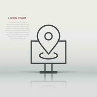 Computer navigation icon in flat style. Monitor pin gps vector illustration on white isolated background. City area location business concept.