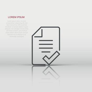 Document checklist icon in flat style. Report vector illustration on white isolated background. Paper sheet business concept.