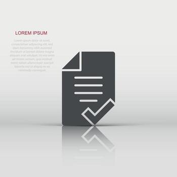 Document checklist icon in flat style. Report vector illustration on white isolated background. Paper sheet business concept.