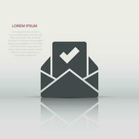 Envelope with confirmed document icon in flat style. Verify vector illustration on white isolated background. Receive business concept.