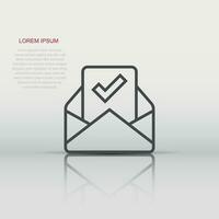 Envelope with confirmed document icon in flat style. Verify vector illustration on white isolated background. Receive business concept.