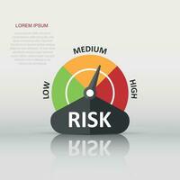 Risk meter icon in flat style. Rating indicator vector illustration on white isolated background. Fuel level sign business concept.