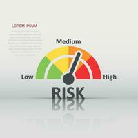 Risk meter icon in flat style. Rating indicator vector illustration on white isolated background. Fuel level sign business concept.