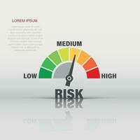 Risk meter icon in flat style. Rating indicator vector illustration on white isolated background. Fuel level sign business concept.