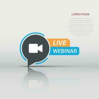 Live webinar icon in flat style. Online training vector illustration on isolated background. Conference stream sign business concept.