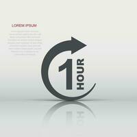 1 hour clock icon in flat style. Timer countdown vector illustration on isolated background. Time measure sign business concept.