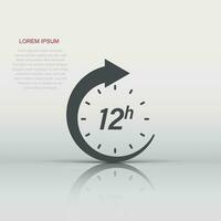 12 hour clock icon in flat style. Timer countdown vector illustration on isolated background. Time measure sign business concept.