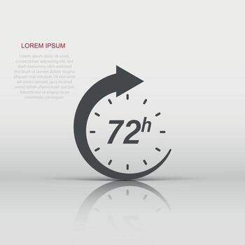 72 hour clock icon in flat style. Timer countdown vector illustration on isolated background. Time measure sign business concept.