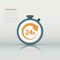 24 hours service icon in flat style. All day business and service vector illustration on isolated background. Quick service time sign business concept.