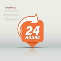 24 hours service icon in flat style. All day business and service vector illustration on isolated background. Quick service time sign business concept.