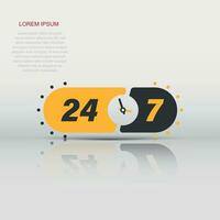 24 7 hours service icon in flat style. All day business and service vector illustration on isolated background. Quick service time sign business concept.