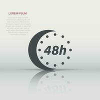 48 hour clock icon in flat style. Timer countdown vector illustration on isolated background. Time measure sign business concept.