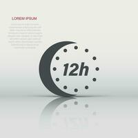 12 hour clock icon in flat style. Timer countdown vector illustration on isolated background. Time measure sign business concept.
