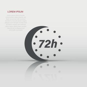 72 hour clock icon in flat style. Timer countdown vector illustration on isolated background. Time measure sign business concept.