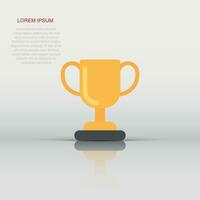 Trophy cup icon in flat style. Goblet prize vector illustration on isolated background. Award sign business concept.