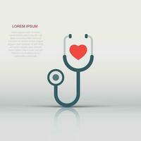 icono de estetoscopio en estilo plano. ilustración de vector de diagnóstico de corazón sobre fondo aislado. concepto de negocio de signo de medicina.