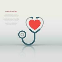 Stethoscope icon in flat style. Heart diagnostic vector illustration on isolated background. Medicine sign business concept.