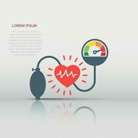 Arterial blood pressure icon in flat style. Heartbeat monitor vector illustration on isolated background. Pulse diagnosis sign business concept.