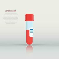 Blood in test tube icon in flat style. Laboratory flask vector illustration on isolated background. Liquid in beaker sign business concept.