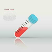 Blood in test tube icon in flat style. Laboratory flask vector illustration on isolated background. Liquid in beaker sign business concept.