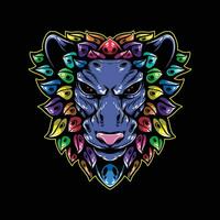 lion head artwork illustration on dark background vector