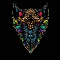 full color wolf artwork illustration vector