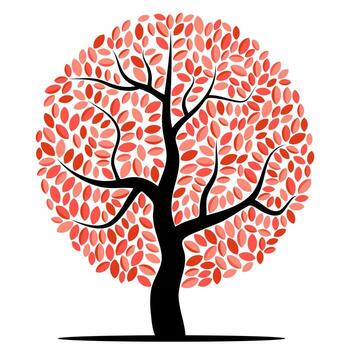 Vector tree with red leaves isolated on a white background