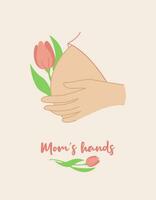 Mom's hands. The pregnant woman put her hand on her stomach. Vector flat linear illustration for card, poster, banner