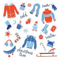 Winter. Cozy winter clothes. A set of winter items. Vector isolated illustration.