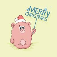 Cute teddy bear wishes you Merry Christmas. Concept for postcard, greeting card, banner vector