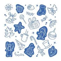 Different objects winter, Christmas, New Year, vector outline