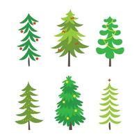 Set of hand drawn Christmas trees with Christmas decorations. Holidays background. Vector illustration. Design element