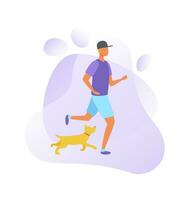 A man with a dog. The owner goes in for sports with the dog, runs. Love and care for pets. Vector flat illustration isolated on white background.