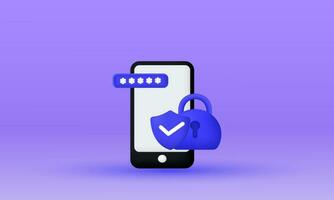 illustration secure login via mobile phone user cartoon vector icon 3d  symbols isolated on background