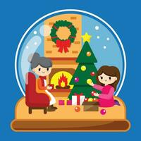 Christmas Snow Globe with Xmas Tree Fireplace vector