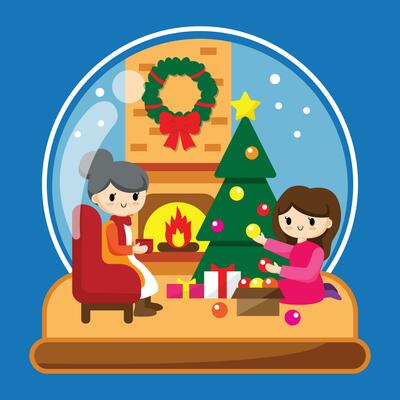 Christmas Snow Globe with Xmas Tree Fireplace