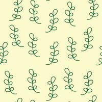 Floral seamless pattern with hand drawn leaves cute abstract on creamy background. vector