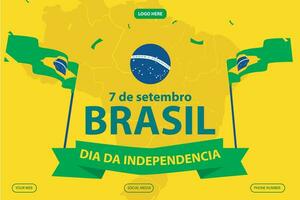 brazil independence day 7 September celebration vector template banner, social media post, flyer or greeting card with yellow green theme and flag. vector illustration