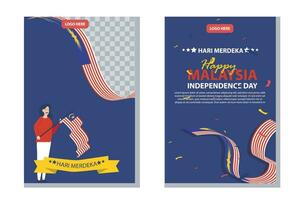 happy independence day Malaysia 31 august. banner, social media post, flyer or greeting card with the theme of blue red struggle and flag of Malaysia. vector illustration