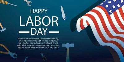 happy labor day 04 September, banner, social media post, flyer or greeting card with worker and struggle theme and American flag. vector illustration