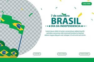 brazil independence day 7 September celebration vector template banner, social media post, flyer or greeting card with yellow green theme and flag. vector illustration