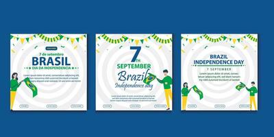 brazil independence day 7 September celebration vector template banner, social media post, flyer or greeting card with yellow green theme and flag. vector illustration