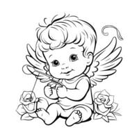 Baby Cupid Coloring Pages Drawing For Kids vector