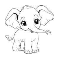 Baby Elephant Playing Coloring Pages Drawing For Kids vector