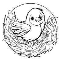 A Bird Sits in A Nest Coloring Page for Kids vector