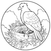 A Bird Sits in A Nest Coloring Page for Kids vector