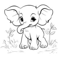Baby Elephant Playing Coloring Pages Drawing For Kids vector