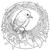 A Bird Sits in A Nest Coloring Page for Kids vector