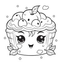 Kawaii cherry pie for thanksgiving coloring page vector