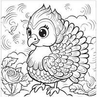 turkey thankgiving kawaii character coloring page vector